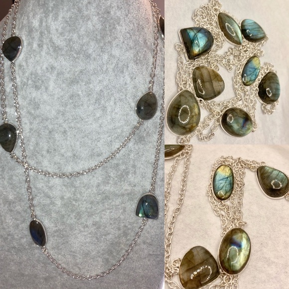 Nice Glowing Labradorite Handmade Station Necklace - Picture 5 of 7
